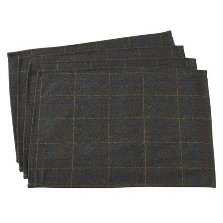 SARO LIFESTYLE SARO 4418.MO1420B 14 x 20 in. Rectangular Moss Plaid Design Wool Blend Placemats - Moss  Set of 4 4418.MO1420B